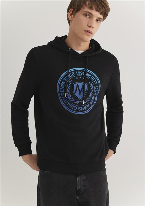 Mavi M0611721-900 Siyah Erkek Regular Kapuşonlu Logo Baskılı Sweatshirt