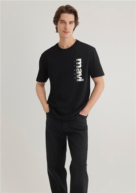 Mavı M0611745-900 Sıyah Erkek Loose Mavı Jeans Baskılı T-Shırt