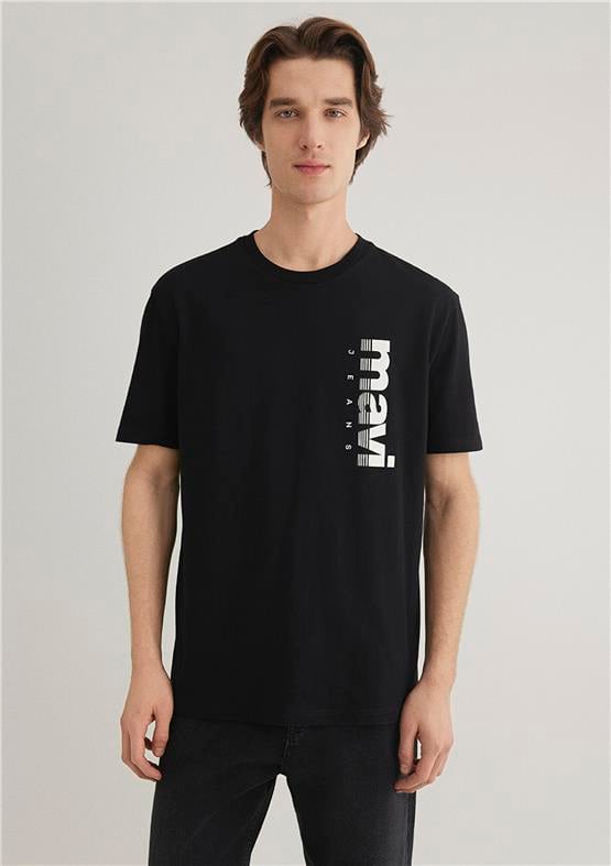 Mavı M0611745-900 Sıyah Erkek Loose Mavı Jeans Baskılı T-Shırt