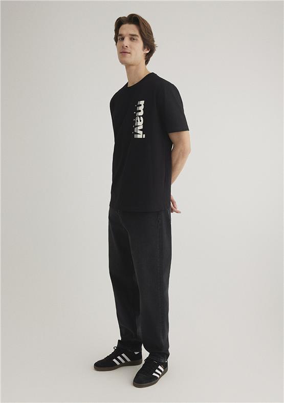 Mavı M0611745-900 Sıyah Erkek Loose Mavı Jeans Baskılı T-Shırt