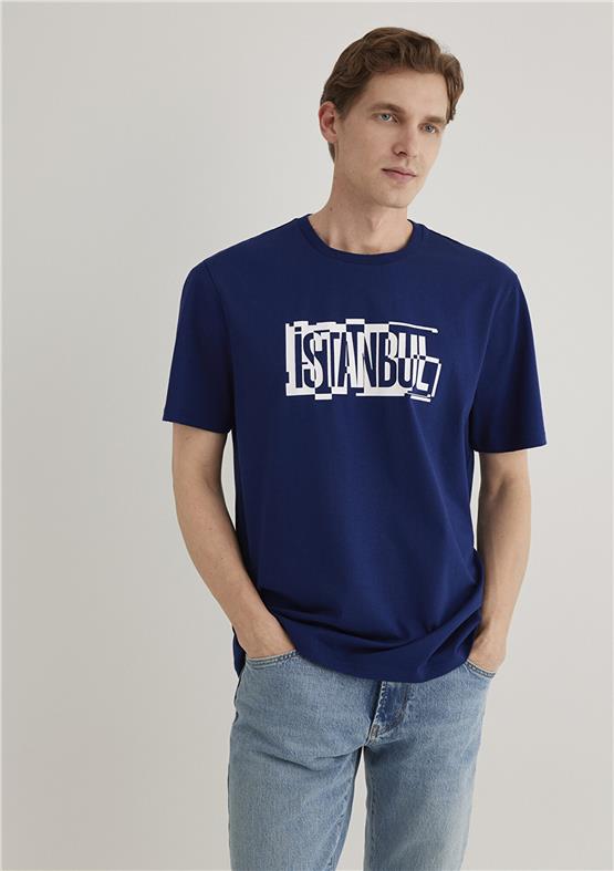 Mavi M0611789-70758 Derin Lacivert Erkek Regular İstanbul Baskılı T-Shirt