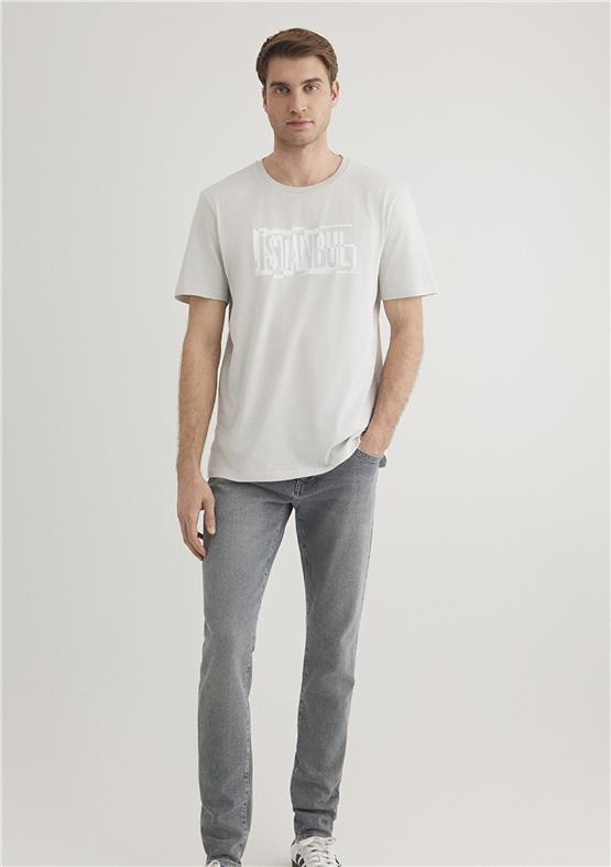 Mavi M0611789-80618 Sis Gri Erkek Regular İstanbul Baskılı T-Shirt
