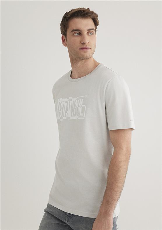 Mavi M0611789-80618 Sis Gri Erkek Regular İstanbul Baskılı T-Shirt