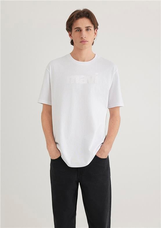 Mavi M0611807-620 Beyaz Erkek Loose Mavi Logo T-Shirt