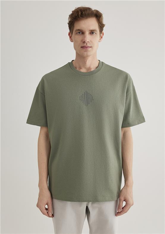 Mavı M0611882-80692 Acık Hakı Erkek Oversıze Istanbul Baskılı T-Shırt