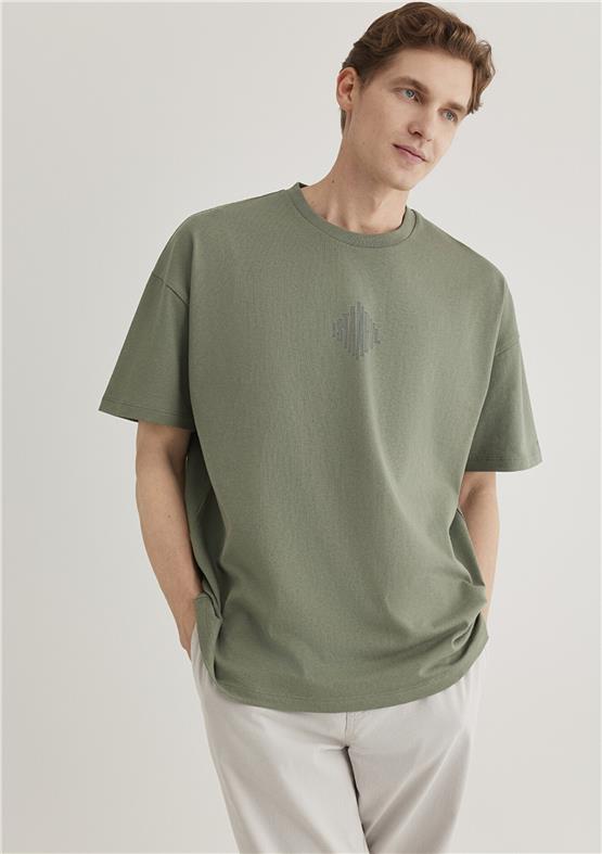 Mavı M0611882-80692 Acık Hakı Erkek Oversıze Istanbul Baskılı T-Shırt