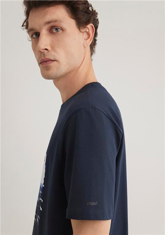 Mavı M0611884-70490 Gece Lacıvert Erkek Regular Istanbul Baskılı T-Shırt