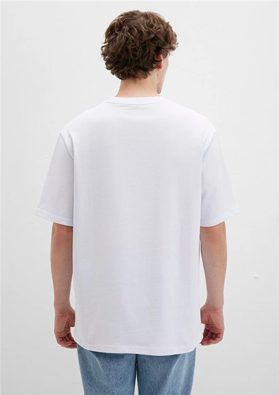 Mavı M0611924-620 Beyaz Erkek Oversıze Kısa Kol Basıc T-Shırt