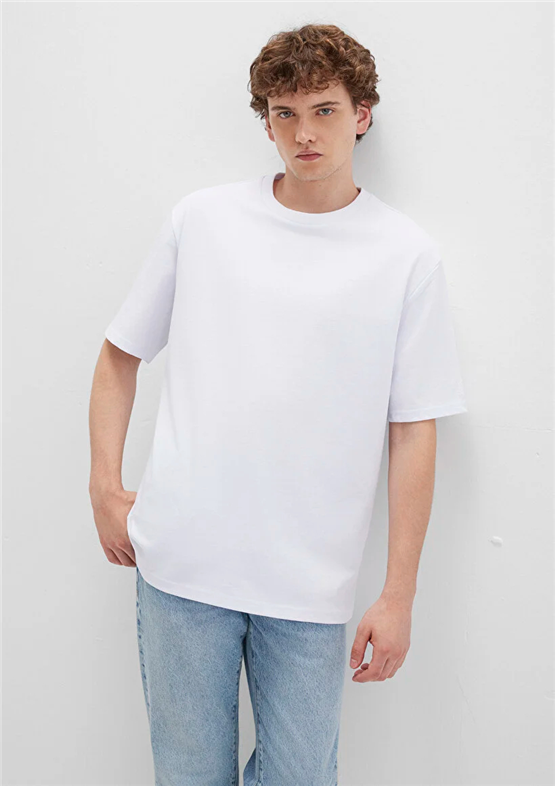 Mavı M0611924-620 Beyaz Erkek Oversıze Kısa Kol Basıc T-Shırt