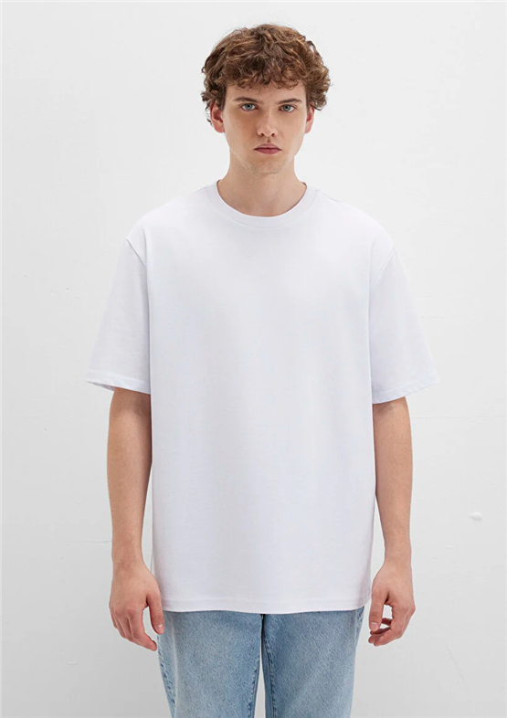 Mavı M0611924-620 Beyaz Erkek Oversıze Kısa Kol Basıc T-Shırt
