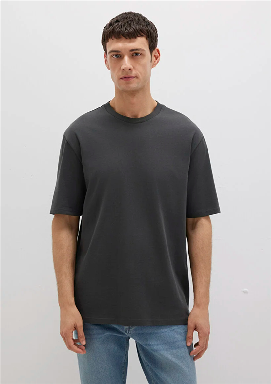 Mavı M0611924-70092 Pırate Black Erkek Loose Basıc Bısıklet Yaka T-Shırt