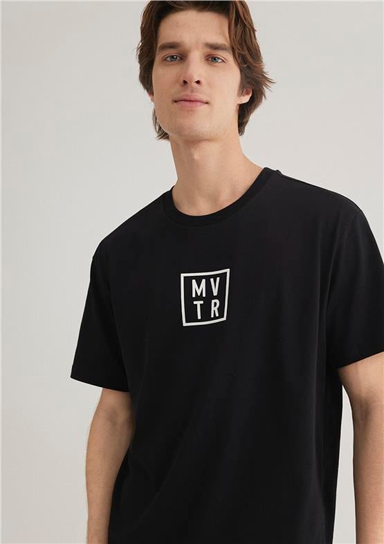 Mavı M0612004-900 Sıyah Erkek Loose Mvtr Baskılı T-Shırt