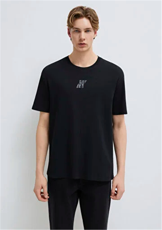 Mavı M0612189-900 Sıyah Erkek Oversıze Mavı Pro Baskılı T-Shırt