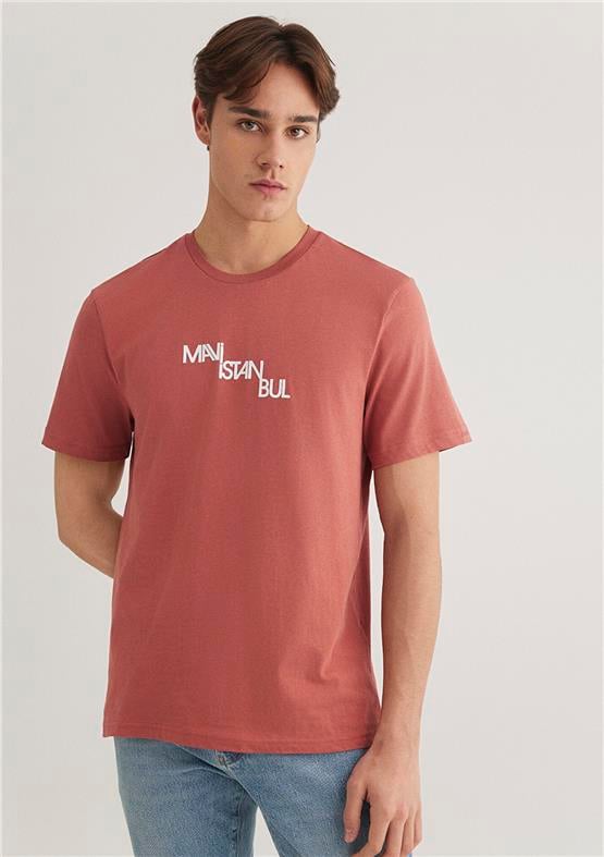 Mavı M0612274-71100 Kıremıt Erkek Regular Mavı Istanbul Baskılı T-Shırt