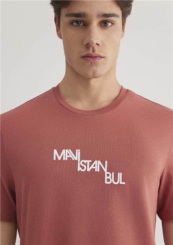 Mavı M0612274-71100 Kıremıt Erkek Regular Mavı Istanbul Baskılı T-Shırt