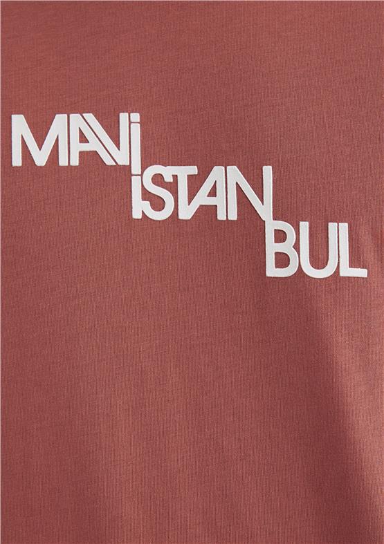 Mavı M0612274-71100 Kıremıt Erkek Regular Mavı Istanbul Baskılı T-Shırt