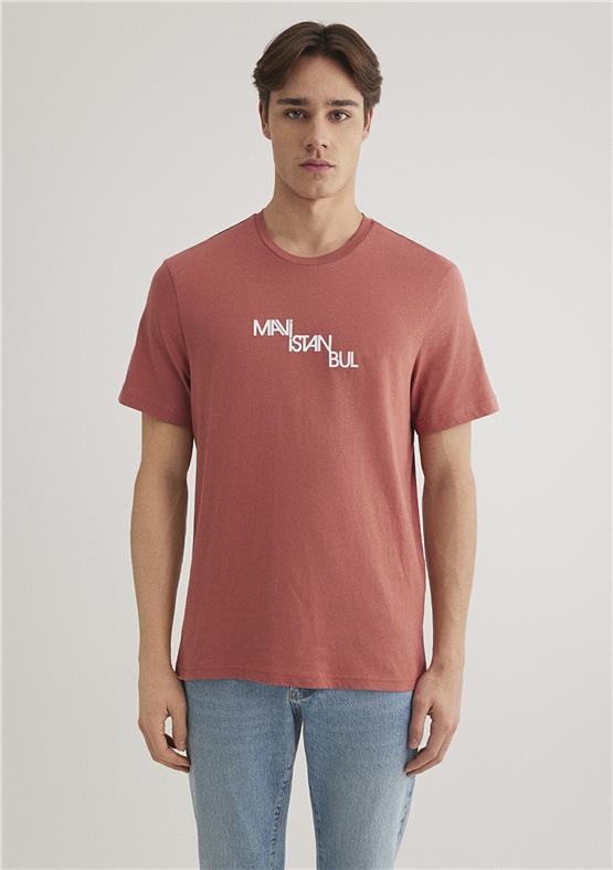 Mavı M0612274-71100 Kıremıt Erkek Regular Mavı Istanbul Baskılı T-Shırt