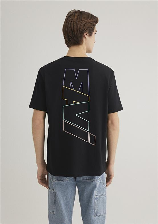 Mavı M0612350-900 Sıyah Erkek Loose Mavı Baskılı T-Shırt