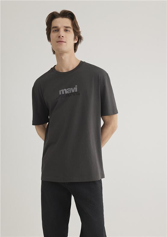 Mavı M0612355-80955 Demır Grı Erkek Loose Mavı Jeans Baskılı T-Shırt
