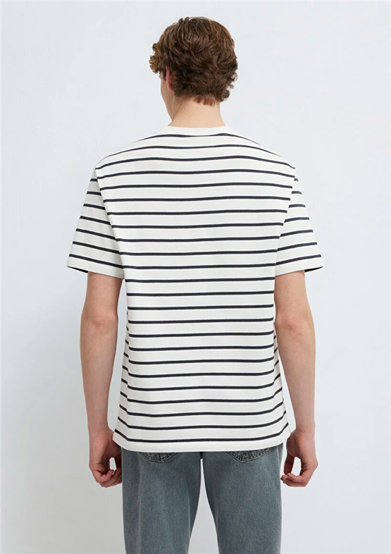 Mavı M0612420-86678 Phantom Strıpe Erkek Oversıze Cızgılı Mavı Logo Baskılı T-Shırt