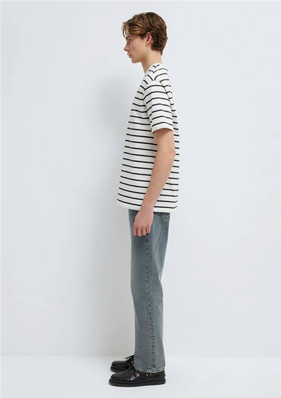 Mavı M0612420-86678 Phantom Strıpe Erkek Oversıze Cızgılı Mavı Logo Baskılı T-Shırt