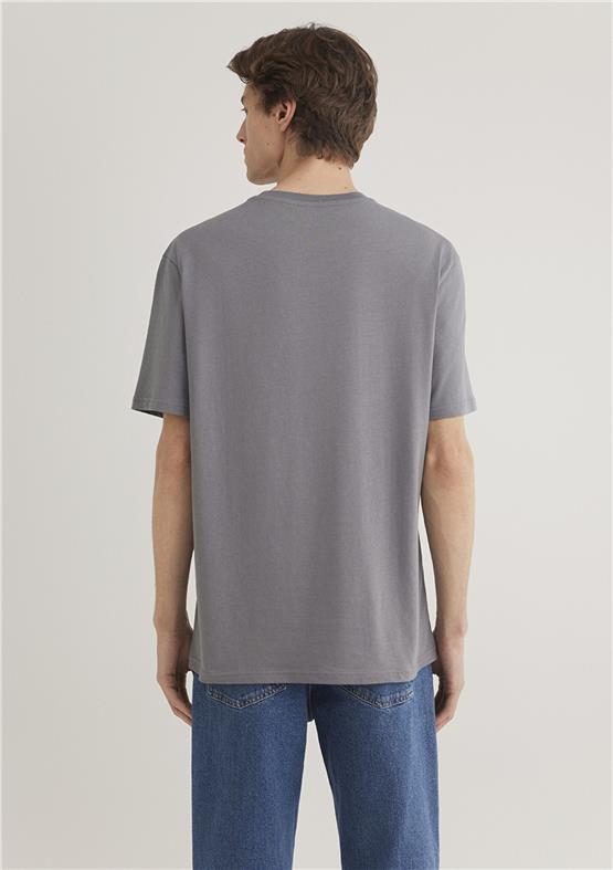 Mavı M0612461-80020 Grı Erkek Loose Mavı Baskılı T-Shırt