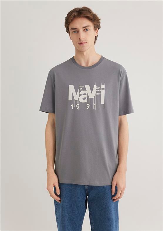 Mavı M0612461-80020 Grı Erkek Loose Mavı Baskılı T-Shırt