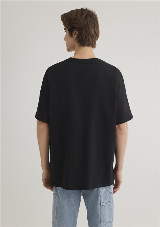 Mavı M0612469-900 Sıyah Erkek Oversıze Mavı Baskılı T-Shırt