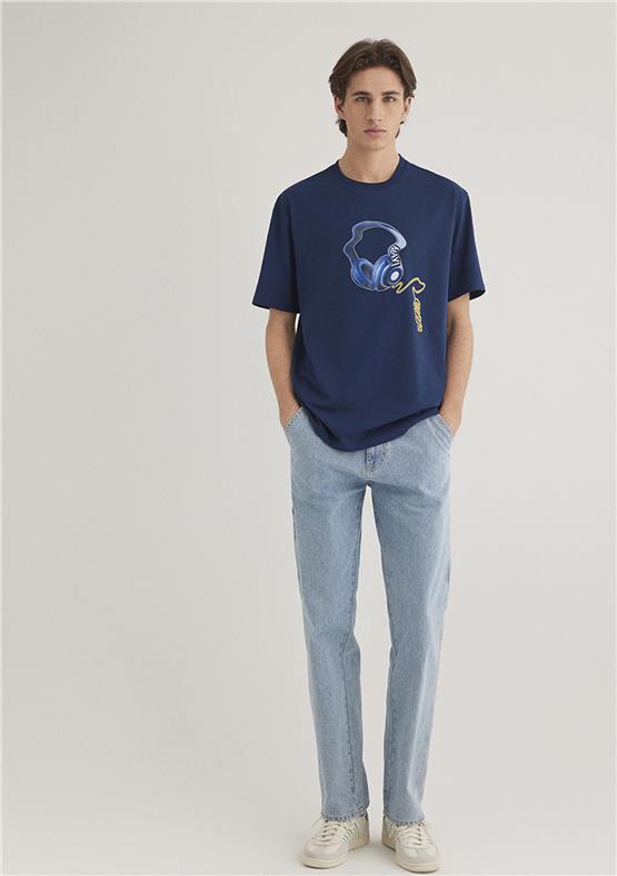 Mavı M0612484-89353 Pageant Blue Erkek Loose Baskılı T-Shırt