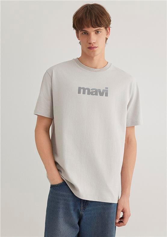 Mavı M0612522-70074 Acık Grı Erkek Loose Mavı Baskılı T-Shırt