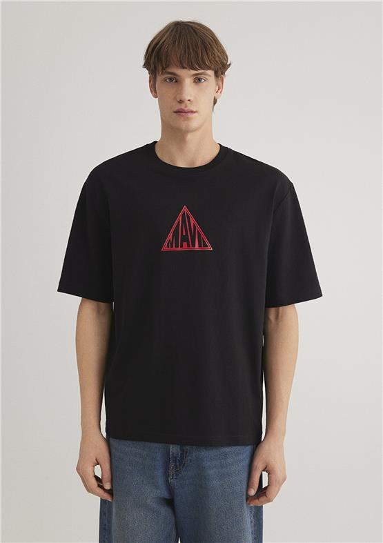 Mavı M0612524-900 Sıyah Erkek Loose Mavı Baskılı T-Shırt