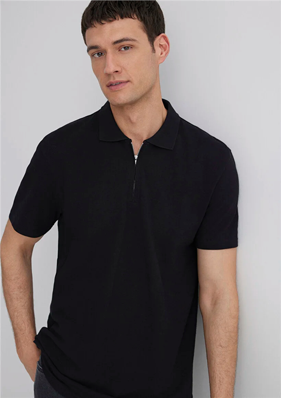 Mavı M0612525-900 Sıyah Erkek Regular Half Zıp Polo T-Shırt
