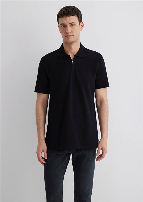 Mavı M0612525-900 Sıyah Erkek Regular Half Zıp Polo T-Shırt