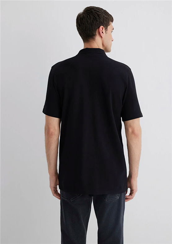 Mavı M0612525-900 Sıyah Erkek Regular Half Zıp Polo T-Shırt