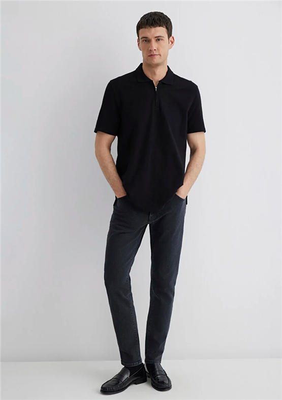 Mavı M0612525-900 Sıyah Erkek Regular Half Zıp Polo T-Shırt