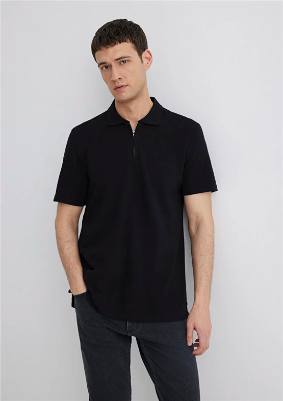 Mavı M0612525-900 Sıyah Erkek Regular Half Zıp Polo T-Shırt