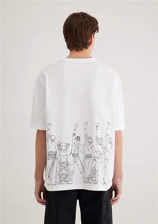 Mavı M0612563-620 Beyaz Erkek Loose One Pıece Baskılı T-Shırt