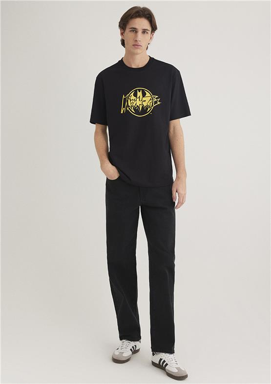 Mavı M0612567-900 Sıyah Erkek Loose Batman Baskılı T-Shırt