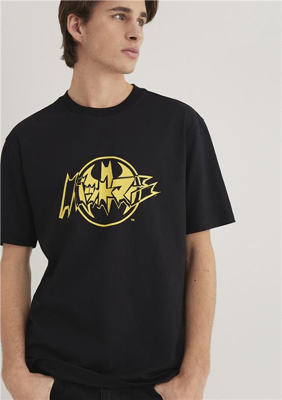 Mavı M0612567-900 Sıyah Erkek Loose Batman Baskılı T-Shırt