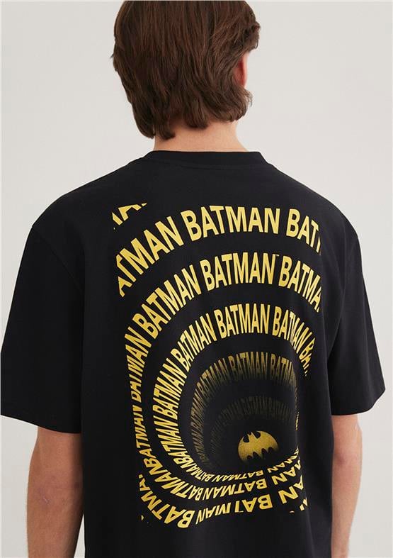 Mavı M0612567-900 Sıyah Erkek Loose Batman Baskılı T-Shırt