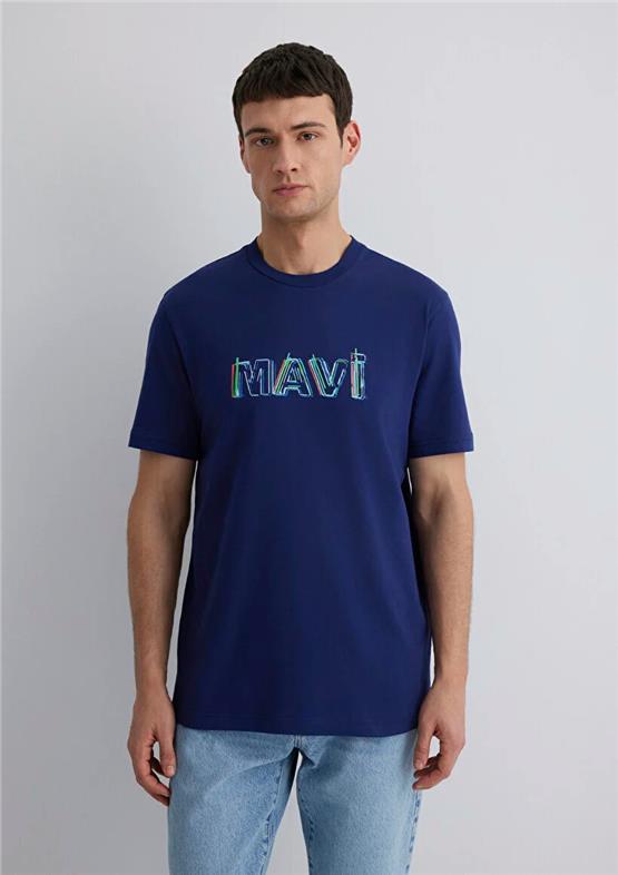 Mavı M0612587-70496 Koyu Derın Lacıvert Erkek Regular Mavı Logo Baskılı T-Shırt