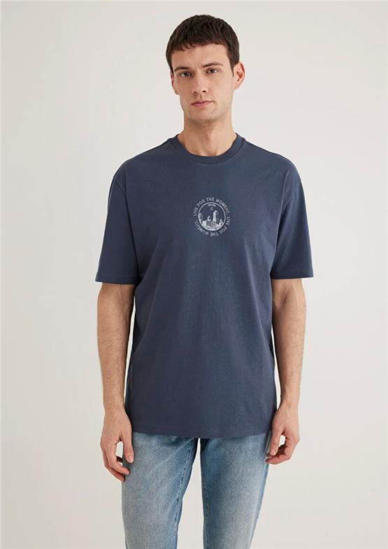 Mavı M0612627-70726 Murekkep Mavı Erkek Loose Pro Logo Baskılı T-Shırt