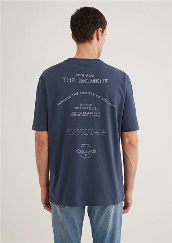 Mavı M0612627-70726 Murekkep Mavı Erkek Loose Pro Logo Baskılı T-Shırt