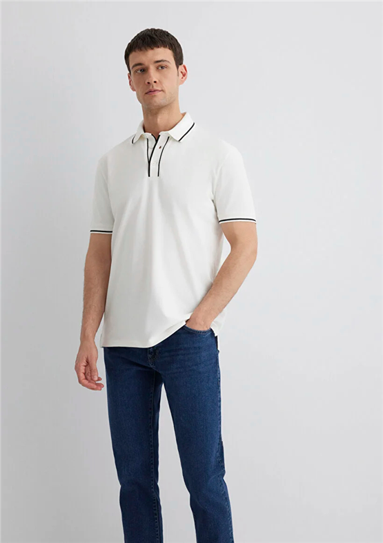 Mavı M0612648-70057 Kırık Beyaz Erkek Regular Polo T-Shırt