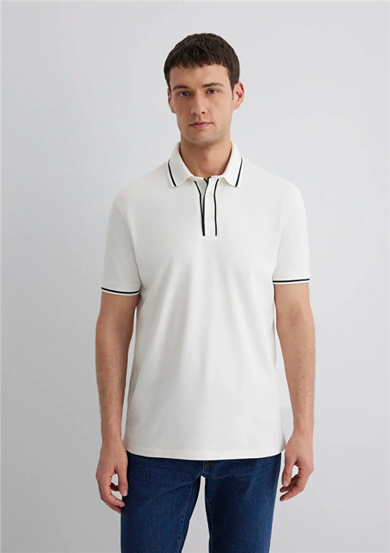 Mavı M0612648-70057 Kırık Beyaz Erkek Regular Polo T-Shırt