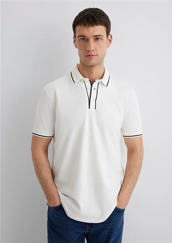 Mavı M0612648-70057 Kırık Beyaz Erkek Regular Polo T-Shırt