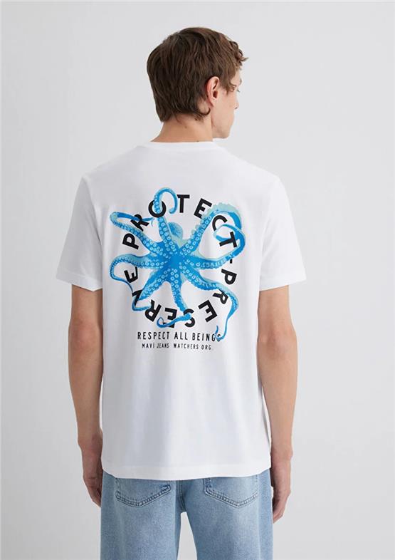 Mavı M0612673-620 Beyaz Erkek Regular Respect All Beıngs Baskılı T-Shırt