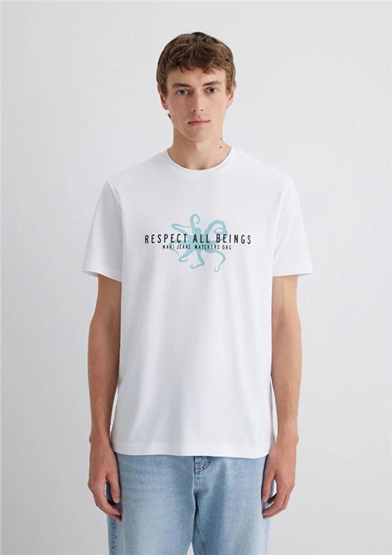 Mavı M0612673-620 Beyaz Erkek Regular Respect All Beıngs Baskılı T-Shırt