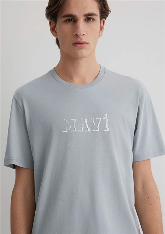 Mavı M0612686-70093 Mıneral Grı Erkek Regular Mavı Logo Baskılı T-Shırt