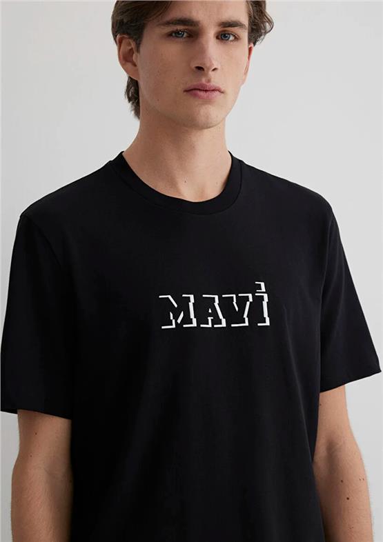 Mavı M0612686-900 Sıyah Erkek Regular Mavı Logo Baskılı T-Shırt